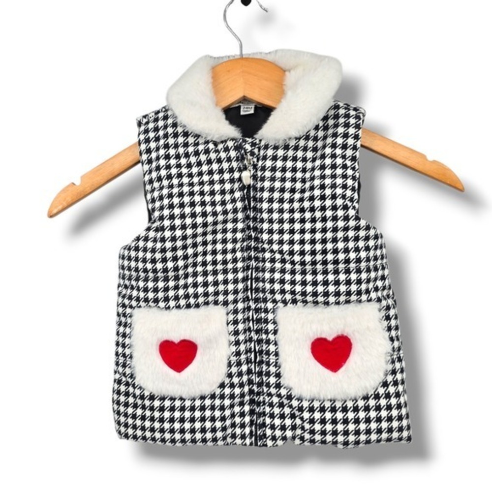 Kids Headquarters Baby Girl Houndstooth Vest Faux Fur Collar & Pockets 24M